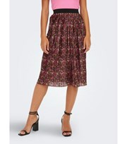 JDY Black Floral Pleated Midi Skirt